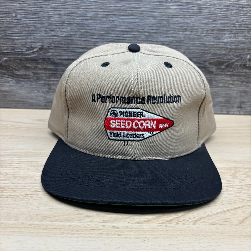 Vintage Pioneer Seed Corn Hat Cap Snap Back Beige Black Farming Agriculture Prom